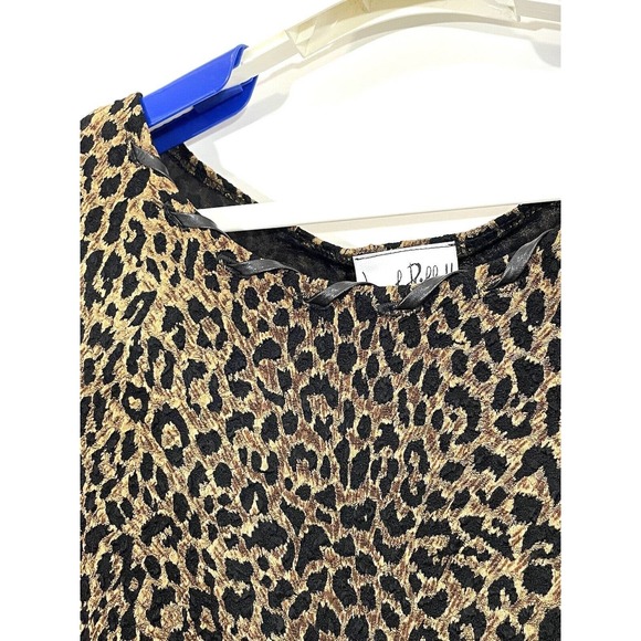 Joseph Ribkoff Leopard Animal Print Tank Top Shell Faux Leather Trim Size 10 - Picture 2 of 7